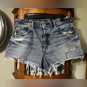 Moussy Vintage Selvedge Japanese Distressed Cut Off Denim Jean Shorts Size 31